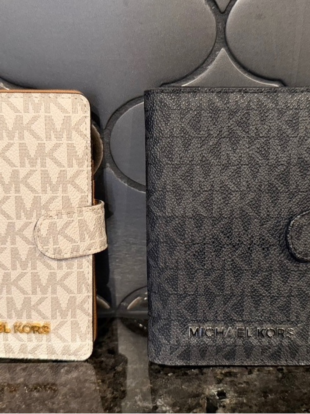 Michael Kors Black Logo Wallet Phone Case with Beige Logo Companion